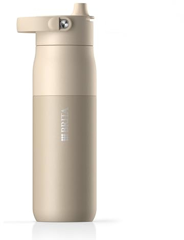 BRITA LARQ Essential Trinkflasche (beige, 680 ml) Edelstahl Wasser-Flasche, doppelwandige Isolierung (24h kalt), spülmaschinengeeignet