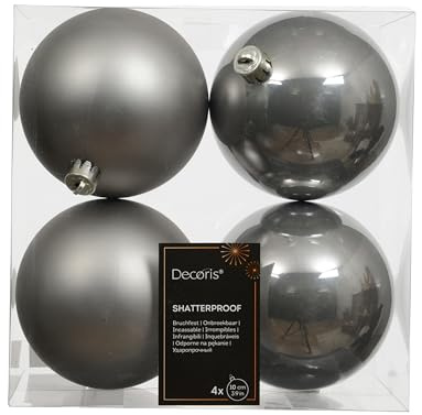 Weihnachtskugeln Kunststoff 10cm 4 Stück - klassisch & bruchsicher - Christbaumkugeln Weihnachtsbaumkugeln für Weihnachten - Christbaumschmuck & Weihnachtsbaumschmuck - Zart Grau