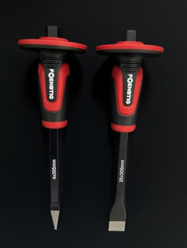 Pointed chisel and Flat rock chisel,2pcs set,stone Chisel with Hand Protection, Heavy Duty design Masonry Chisel for Carving,Demolishing, Shaping and Scaling (2PCS SET A)