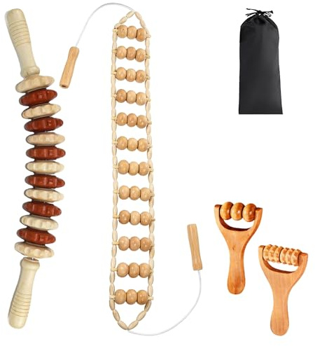 Giabuao 4 Stück Holz Massageroller Set,Faszienstab Holz Massage Roller Für Lymphdrainage, Anti-Cellulite, Faszienlockerung Und Körperformung,Massagestab Buche