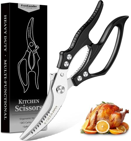 Freelander Poultry Shears Heavy Duty Kitchen Scissors, Meat Scissors, Black | Kitchen Shears Non-slip Handle for Chicken, Meat, Bone, Fish, Vegetables and Seafood