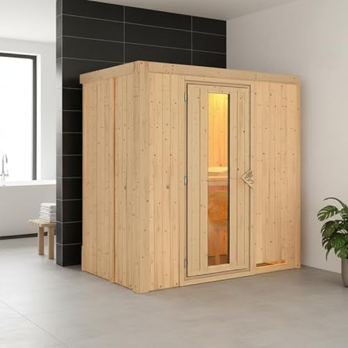 Karibu Sauna Variado 2-3 Places | Bois Massif 68mm Isolation Laine de Roche | Porte Économie Énergie Fenêtre Verre Trempé | Dimensions 78x187cm