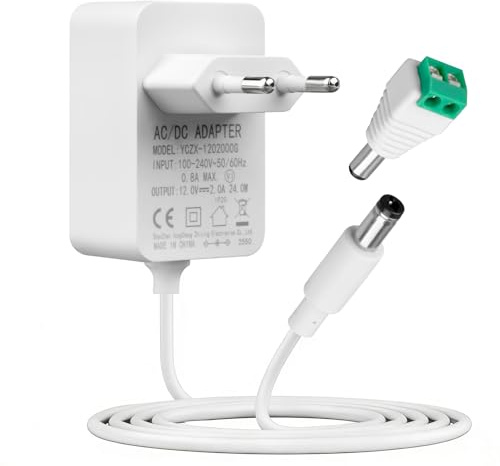 12V 2A Netzteil für LED Streifen, Transformator AC 100-240V zu DC 12V Treiberkonverter Adapter 24W mit 3,93ft/1,2m Kabel Stromversorgung für Monitor CCTV-Kameras Und WLAN-Router, 5,5 x 2,1mm Buchse