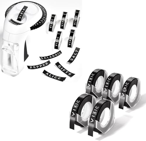 Vixic Prägegerät 3D, Beschriftungsgerät Prägegerät Retro, Etikettiergerät Vintage mit 10 Rollen Schwarzes Band Embossing Machine für zu Hause und DIY (Schwarz)