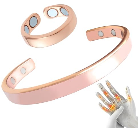 YIPFEN verstellbares Magnetarmband und -Ring aus Kupfer mit 8 eingebauten Magneten, Unisex (Roségold).