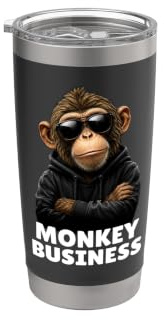 Monkey Business in Leather Jacket and Sunglasses. Stainless Steel Insulated Tumbler