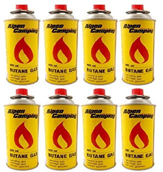 8er Pack Alpen Camping Gaskartusche BUTAN-Gas à 227 g Inhalt pro Flasche für Camping-Kocher Outdoor Aktivitäten Grillen