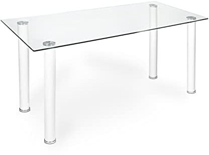 HomeSouth duehome Mesa de Comedor Blanca, Mesa de Cristal para Cocina, Medidas Mesa Moderna salón: 140 cm Largo x 80 cm Ancho x 75 cm Alto