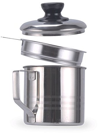 OnePine 1.2L Stainless Steel Oil Strainer Pot with Detachable Fine Mesh Filter and Lid, Oil Storage Grease Keeper for Cooking Oil, Frying Oil
