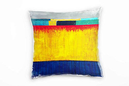 Paul Sinus Art Abstrakt, gelb, blau, grau, türkis, Streife Deko Kissen 40x40cm für Couch Sofa Lounge Zierkissen - Dekoration zum Wohlfühlen
