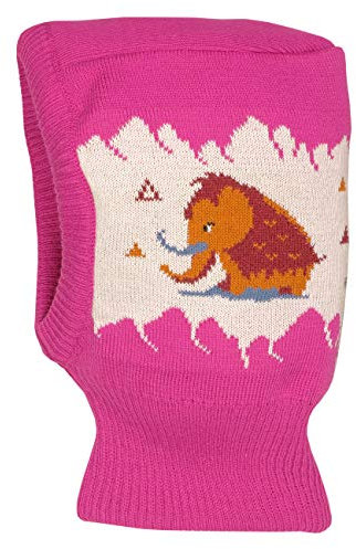 maximo Mädchen Baby-Kinder Schlupfmütze, Sturmhaube, Schalmütze, Beere/wollweiß, doppelwandig, Jacquard Motiv Mammut, Made in Germany (45)