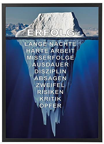 PICSonPAPER Motivations-Poster 50 cm x 70 cm, Eisberg des Erfolgs mit schwarzem Bilderrahmen, Poster mit Rahmen (50 cm x 70 cm)