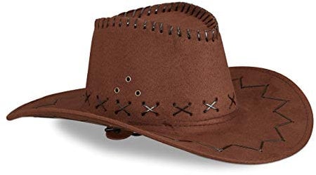 Relaxdays 10024992_746 Cowboyhut Fasching, Westernhut, Erwachsene, im Westernstyle, Karneval, mit Kopfband, Faschingshut, Dunkelbraun, Unisex, 48 x 26 x 58 cm