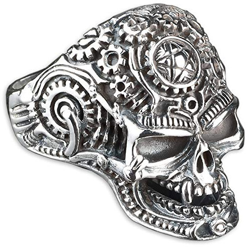 viva adorno Herren Ring Totenkopf Skull Vampir Pentagramm Cyborg Daumenring 925 Sterlingsilber SR20, Gr. 71