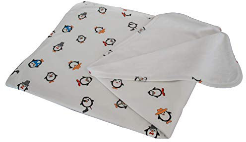Babydecke Alloverdruck auf Natur Bio-Baumwolle GOTS Baby Decke Krabbeldecke Kuscheldecke Schmusedecke Natur-Fleece 85x100 cm (Pinguine)