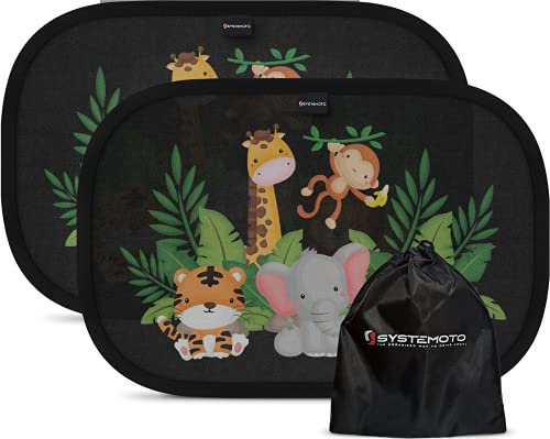 Systemoto Sonnenschutz Auto Baby - Extra dunkel - Zertifizierter UV-Schutz - 2er Set Autofenster Sonnenschutz für Kinder (Wildlife)