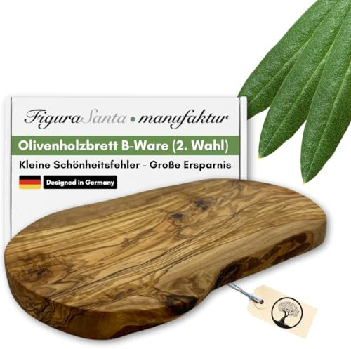 B-Ware (2. Wahl): Olivenholzbrett ORGANIC von FIGURA SANTA. Servierbrett - Holzbrett - Schneidebrett. Fein gemasertes Olivenholz. Ca 30 x 15 cm