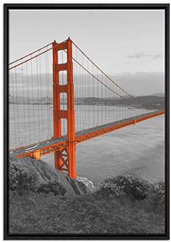 Pixxprint Golden Gate Bridge San Francisco Leinwandbild 100x70 cm im Bilderahmen, Wandbild, Schattenfugenrahmen, Kein Poster