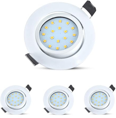Lot de 4 spots LED encastrables 5w orientables blancs,500lm Plafonnier Encastré, extra plat 28mm, 40°Orientable, Blanc Chaud 3000K, IP20 pour Plafond de Chambre, Cuisine, Salon, Couloir, Galerie