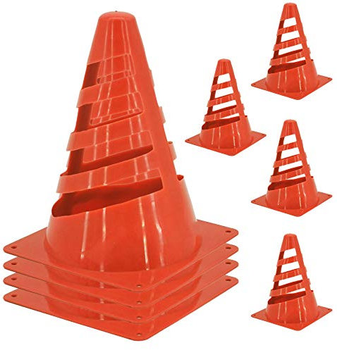 My-goodbuy24 Pylonen Markierungskegel - 4er Set - Kegel Hütchen - Orange - aus Kunstsoff bruchfeste Pylone - Trainingshilfen für Sport, Outdoor, Slalom, Fußball