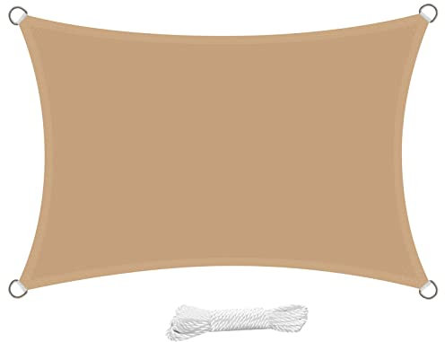 swift Toldo Vela de Sombra Rectangular 2x3 Metro PES Impermeable Protección Rayos UV 3x2 m para Patio Exteriores Jardín, Color Arena