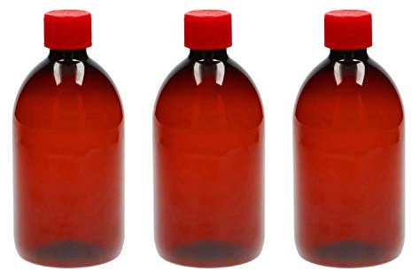 VENTON 3er Set Leere Plastik-Flaschen zum Befüllen 500ml I Transparente Abfüllflaschen aus Kunststoff mit Drück-Dreh Deckel I Medizinflaschen I Nachfüllflaschen I Mittlere leere Fläschchen