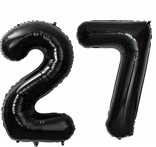 40 Zoll 2 Luftballons Zahle 27 jahre Geburtstag deko Schwarz XXL 100cm Zahlenballon 27 Schwarz Nummer Riesen Folienballon 27 Ballon Zahl 27 Heliumballon Luftballons 27 Geburtstag Deko mann frauen(27)
