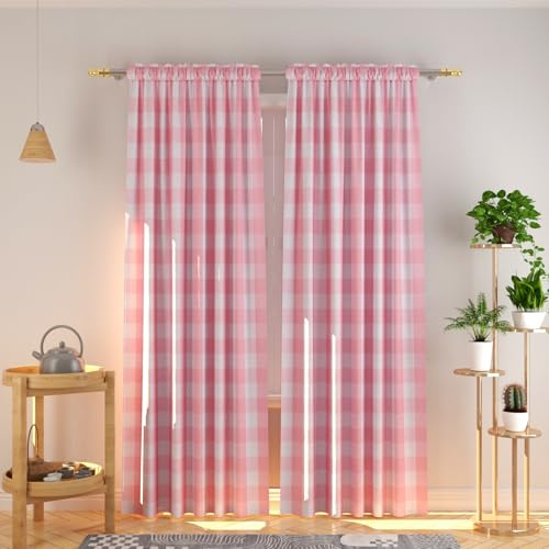 Natus Weaver, Baumwollvorhänge, Rosa und Weiß, kariert, Vichy-Karo, 241,3 cm lang, Wohnzimmer, Küche, Schlafzimmer, Fenster, Behandlungs-Set, 2 Paneele, Stangentasche