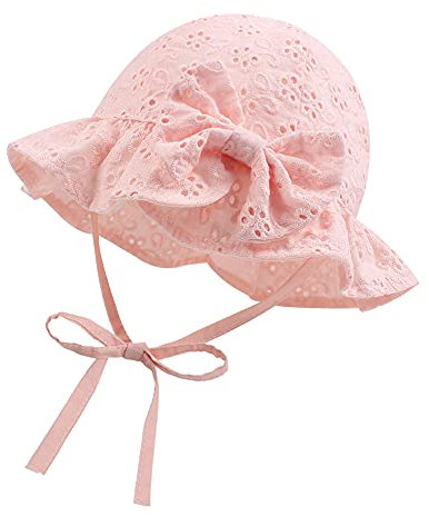 XIAOHAWANG Sommerhut Baby Mädchen UV Schutz Sonnenhut Mütze Baby Sommer Mützen Baumwolle Mit Schleife und Bindebändern(Rosa, 50cm(1-2 Jahren))