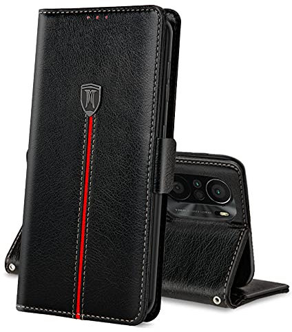 Hülle für Xiaomi Poco F3 5G/Mi 11i 5G, Magnet Ledertasche Handyhülle, Klapp Leder Kartenfächer Schutzhülle, Flip TPU Bumper Silikon Bookcase, Stoßfeste Cover für Poco F3 5G/Mi 11i 5G Schwarz