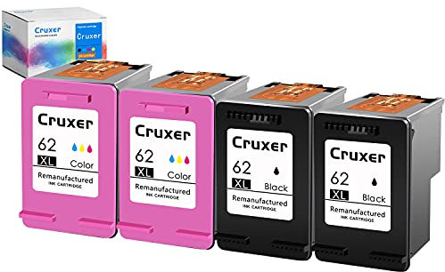 Curxer Wiederaufbereitete Tintenpatrone mit hoher Ergiebigkeit, Ersatz für HP 62 62XL 62 XL C2P05AE C2P07AE kompatibel mit Envy 5540 5660 7640 7645 Officejet 250 5740 5745 5746 Drucker (2 Schwarz, 2