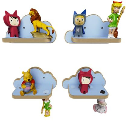 Holzura Regal für Toniefiguren, Wandregal für Kinder, Aufbewahrung für Tonies und Tonibox, Kinderregal für Tonie, Wolke (4er Set)