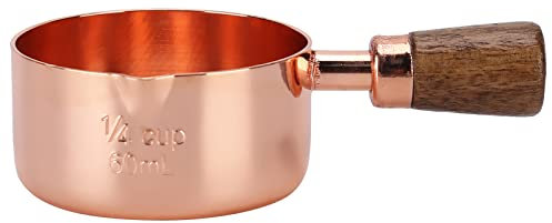 Hapivida Measuring Cups Spoons,Copper Plated Metal Measuring Scoop with Thickened Wooden Handle,Cookware Tools for Home Kitchen Cooking and Baking(1/4cup)