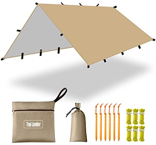 4x4m Campeggio Tarp Multifunzionale Amaca Tarp Shelter Leggero Tenda Baldacchino per Bushcraft Backpacking Sopravvivenza All'aperto Tenda Bivvy Gazebo