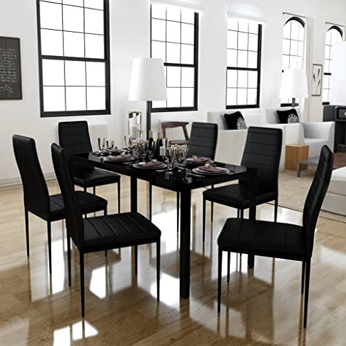 Hommdiy Esszimmergruppe mit 6 Stühlen, Essgruppe für 6 Personen, 6er Set Esszimmerstühle mit Esstisch, für Wohnzimmer Küche Schwarz