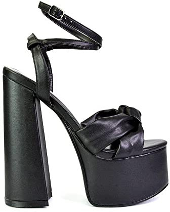 Womens Strappy Ankle Strap Sandals Ladies Block High Platform Heels Open Toe Shoes 3 4 5 6 7 8 Black Synthetic Leather
