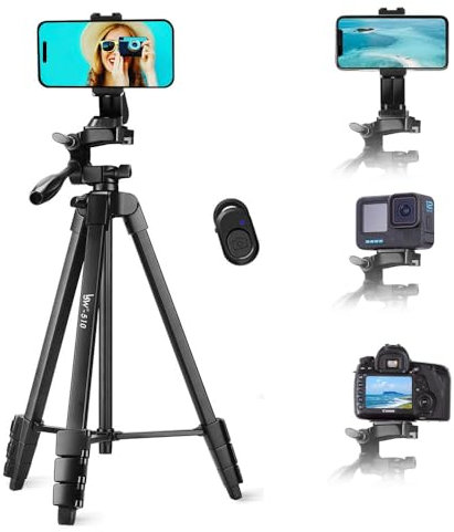 Phone Tripod, Lusweimi 60-Inch iPhone Tripod with Phone Holder & Wireless Remote, Aluminum Lightweight Camera Tripod with Bag for iPhone/Video Camera/Webcam, for Video/Vlog/Selfie/Photography