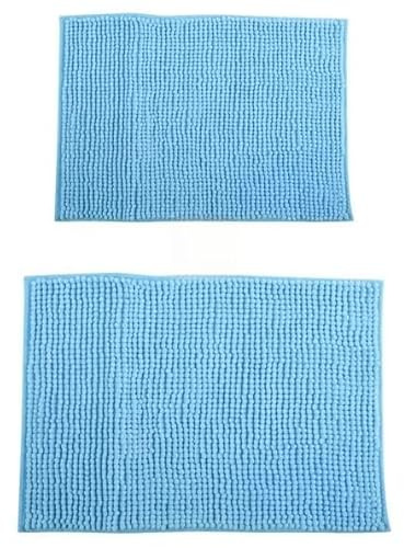 MSV – 2er-Set Chenille-Mikrofaser-Badematten – Langflorig, rutschfest – Maschinenwaschbar – Praktische Aufhängeschlaufe – Optimaler Komfort und Hygiene – Hellblau – 40 x 60 cm & 60 x 90 cm