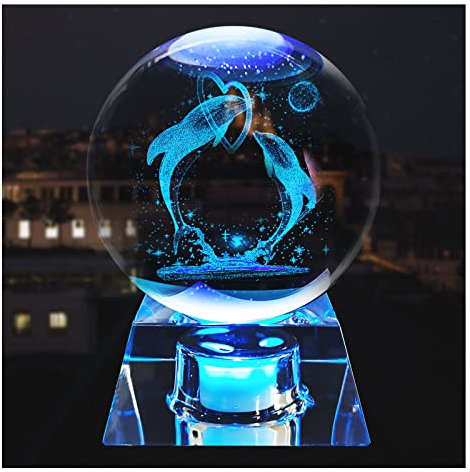 3D Delphin Kristallkugel mit LED Bunte Nachtlichtbasis, Delphin Geschenke Kristallkugel Projektionslampe für Kinder Freunde Liebhaber Freundin Frau Mutter Frau Geburtstag Weihnachtsdekoration