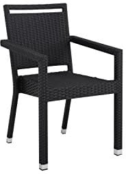 METRO Professional Gartenstuhl mit Armlehne und Handgriff Barbados, Aluminium/PE Rattan, 56 x 61 x 86 cm, Stapelbar, Wetterfest, 150 kg Tragkraft, Schwarz