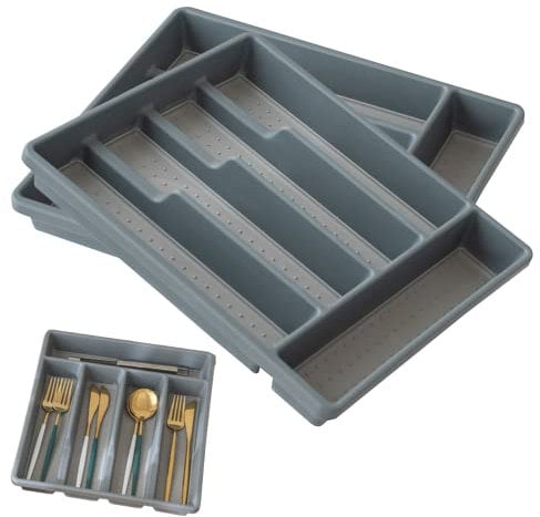 2 stück 32 x 28 x 4,5 cm besteckkasten schubladen organizer küche besteckeinsatz für schubladen besteck organizer schublade besteckkasten für schubladen, kunststoff besteckeinsatz mit 5 fächern (Grau)