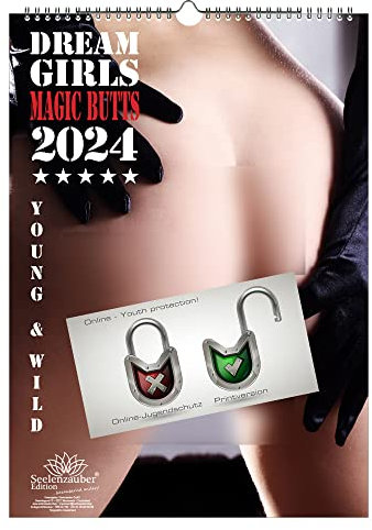 Sexy Dream Girls Magic Butts DIN A3 Kalender für 2024 Erotik Hintern Po - Geschenkset Inhalt: 1x Kalender, 1x Weihnachts- und 1x Grußkarte (insgesamt 3 Teile)