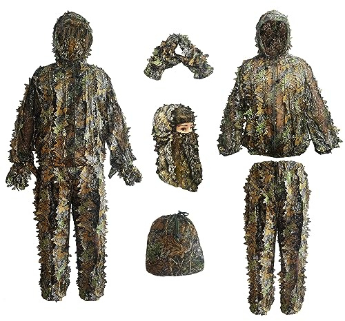 Ghillie Suit, Kids Adult 3D Leafy Camouflage Clothing, Camo Suit for Turkey Hunting, Hunting for Outdoor Game and Halloween.