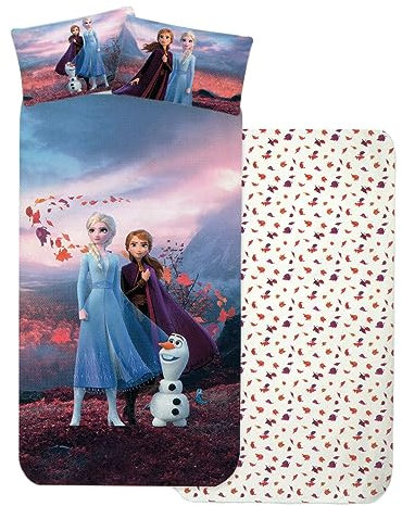 CARTOON Completo lenzuola per bambini, set 3 pezzi, sotto lenzuola con angoli, lenzuola, federa, letto singolo, 100% Cotone (Frozen)