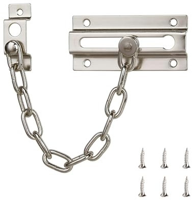 Door Chain Internal Door Lock for Bedroom Door Security Door Chains for Front Door Heavy Duty Door Restrictor Anti Theft Home Safe Nickel Plated Door Locks with Screws