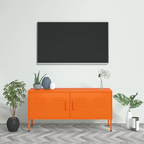 Centre de divertissement pour salon - Console multimédia - Meuble TV - Orange - 105 x 35 x 50 cm - En acier - Pour salon, chambre à coucher, etc
