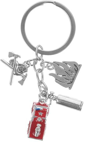 EXCEART Feuerwehr SchlüSselanhäNger Aus Metall – Stilvolle TaschenanhäNger Mit Feuerwehrmotiven Helm, FeuerlöScher Und Abzeichen, Perfekt Als FüR FeuerwehrmäNner