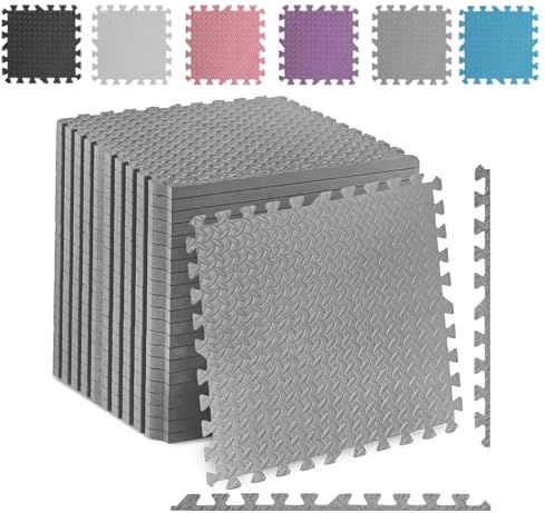Fk Sports Thick Gym Flooring Mat Leaf 600x600x12mm (Grey, 4pcs | 16 sq.ft) Soft Cushion Non-skid mats EVA Rubber foam, Interlocking Puzzle Floor Tiles kids toddlers for home Yoga Workout
