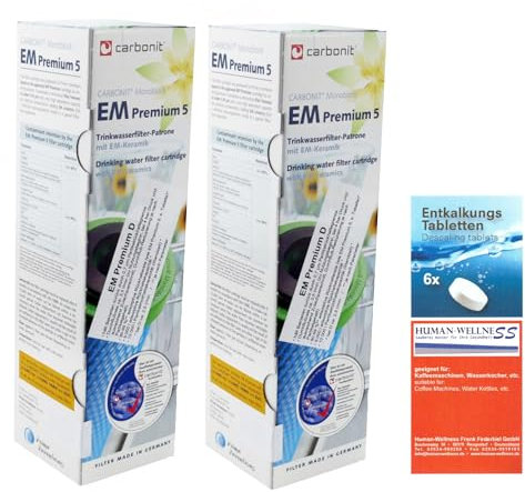 2 x Prime Inventions Wasserfilter EM Premium 5 D höherer Durchfluss für Sanuno Vario-HP Duo | Zusätzlich Entkalkungstabs für sichere Desinfizierung und Entkalkung Ihres Filtergerätes