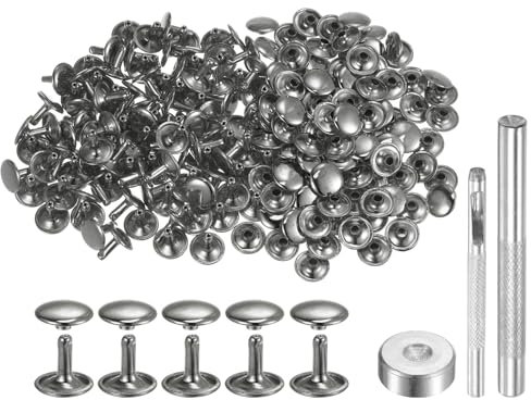 QUARKZMAN 100 Sets Ledernieten, 12 x 12 mm, Metall, Doppelkappe, Nieten, Druckknöpfe, Nieten, Verschlüsse mit 3 Setzwerkzeugen, Nieten für Lederhandwerk, DIY, Reparatur, Dekoration, Gunmetal